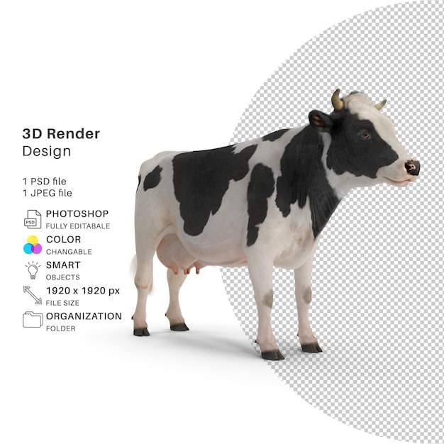 PSD modèle de rendu 3d de vache