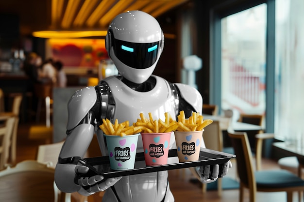 Modèle de robot servant de la nourriture et des boissons
