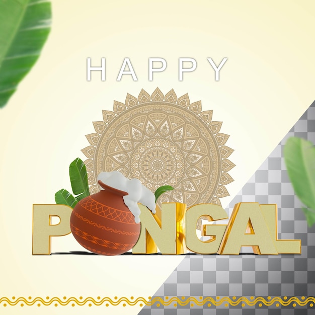 Modèle de salutations Pongal avec fond transparent dans une image de rendu 3D