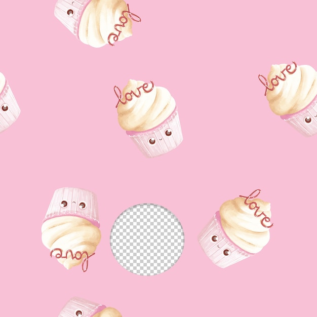 Modèle sans couture de cupcake à la vanille d'amour de la Saint-Valentin mignon sur fond rose