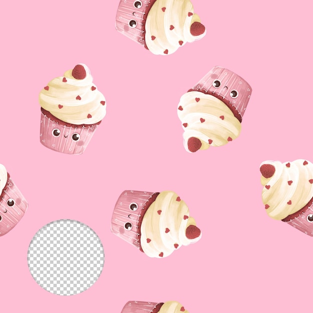 Modèle sans couture de cupcake vanille framboise mignon Saint-Valentin sur fond rose