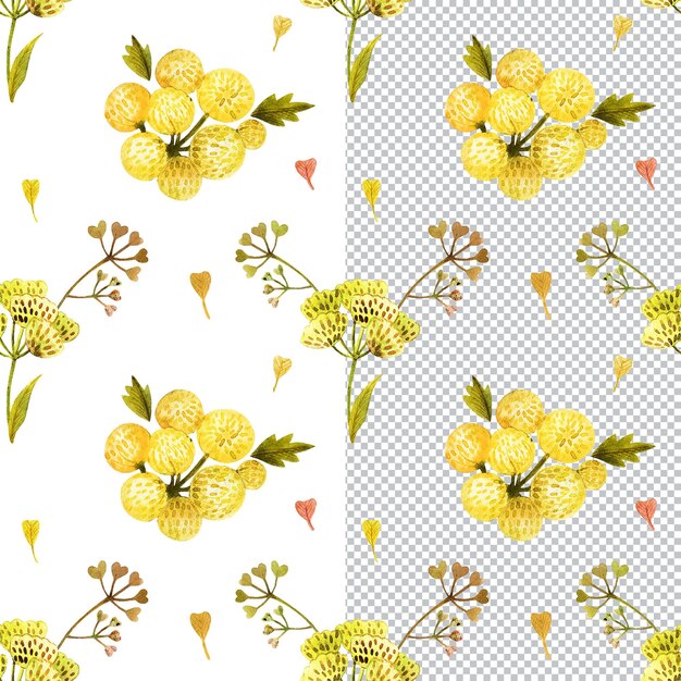 PSD modèle sans couture dessiné à la main aquarelle florale jaune bouquets de plantes sauvages dans un style cottage