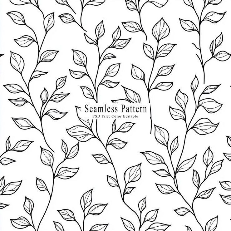 PSD modèle sans couture de dessins linéaires simples de feuilles et de vignes vecteur de style griffon simple dessiné à la main