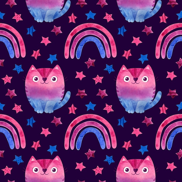 PSD modèle sans couture de fierté bisexuelle avec des chats mignons rainbows stars lgbt clipart psd bi pride