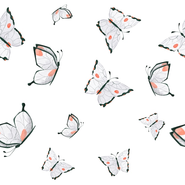 modèle sans couture floral avec papillons blancs en vol illustration à l'aquarelle modèle prêt