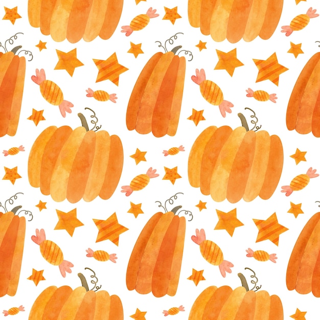 Modèle Sans Couture D'halloween Avec Des Citrouilles Orange Et Des Bonbons Fond Psd Mignon