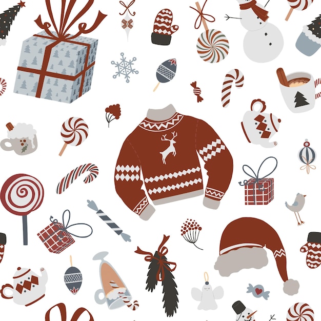 modèle sans couture de Noël rétro pull de Noël vintage répétant fond papier d'emballage du père Noël