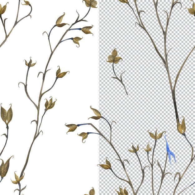 PSD modèle sans couture de plante de prairie. illustration nature aquarelle pour l'emballage, la carte et les textiles