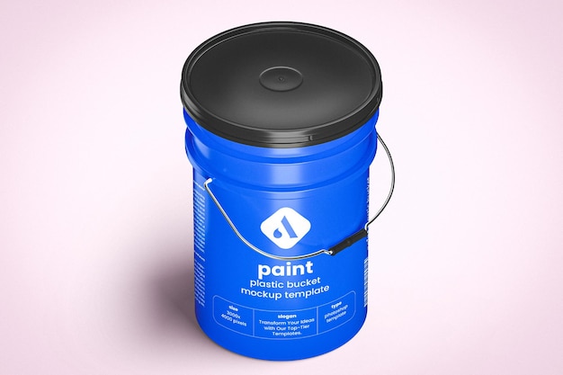 PSD modèle de seau de peinture en plastique bleu avec couvercle noir