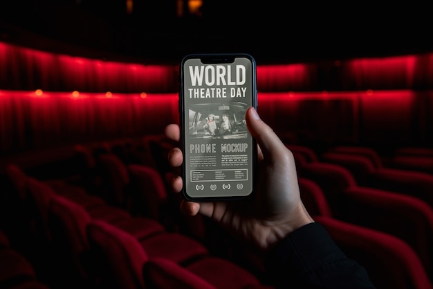 PSD modèle de smartphone pour la journée mondiale du théâtre