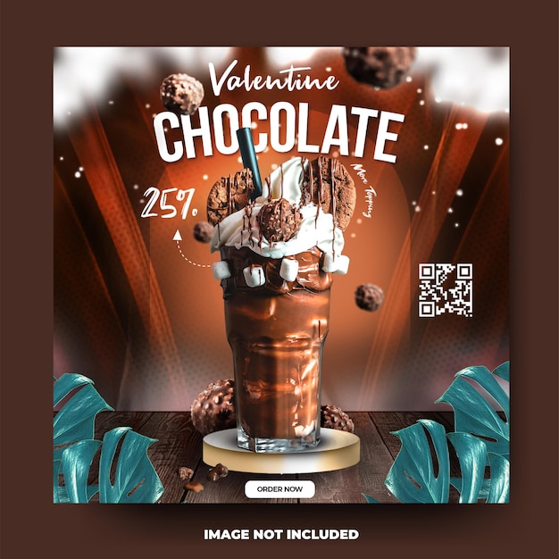 Modèle Spécial De Bannière D'affiche De Restaurant De Boisson Au Chocolat De La Saint-valentin