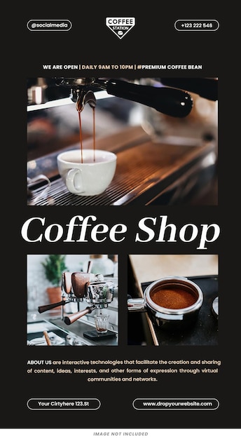 PSD le modèle de stories d'instagram de coffee shop est conçu par psd