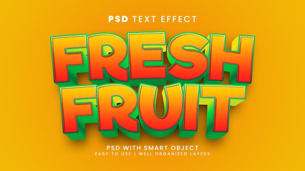 PSD modèle de style d'effet de texte modifiable de fruits frais