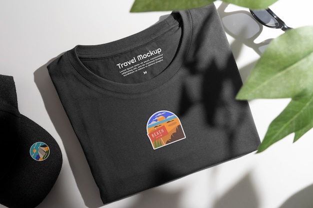 PSD modèle de t-shirt de voyage en vue du haut