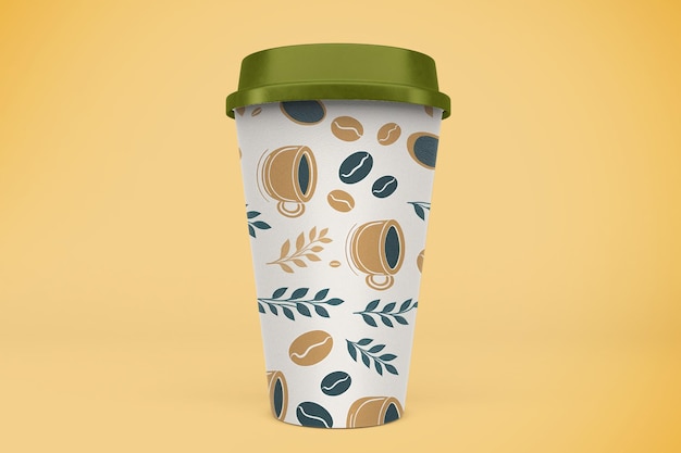 Modèle de tasse de café avec un dessin de latte et un motif sur un fond plat