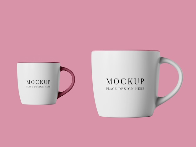 Modèle de tasse en céramique avec un design minimal sur un fond rose doux