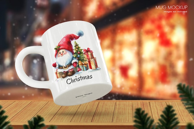 PSD modèle de tasse de fête de deux tasses sur un fond de noël