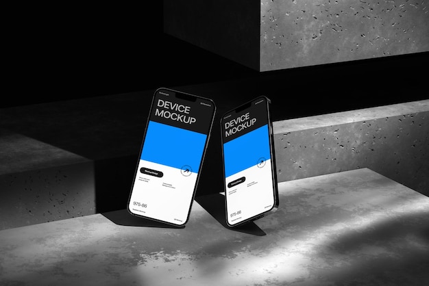 Modèle de téléphone 3D minimaliste avec une scène réaliste et un fond d'ombre
