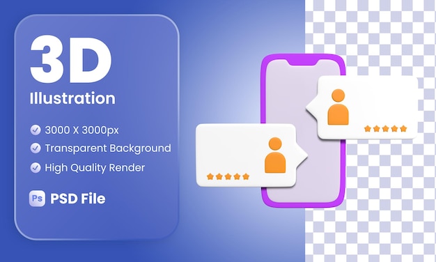 PSD modèle de témoignage 3d stylisé vue de face