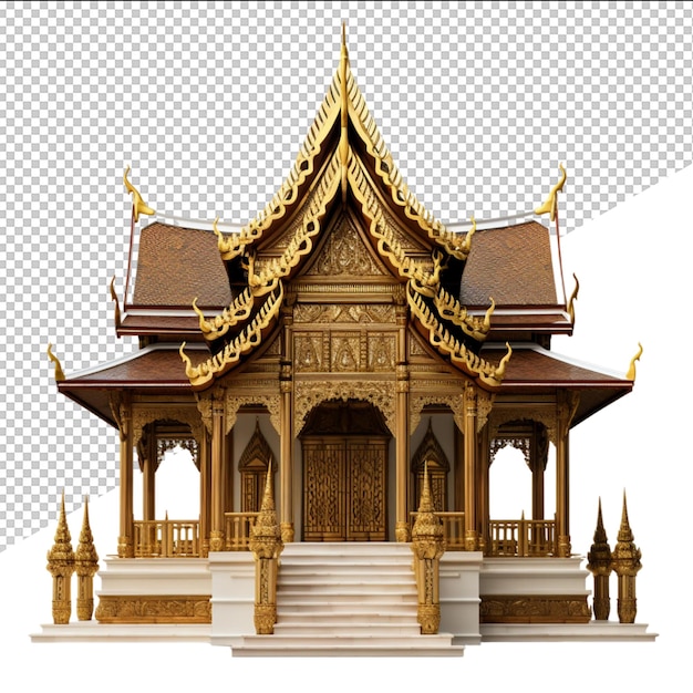 PSD un modèle d'un temple avec un toit en or et un dessin dessus