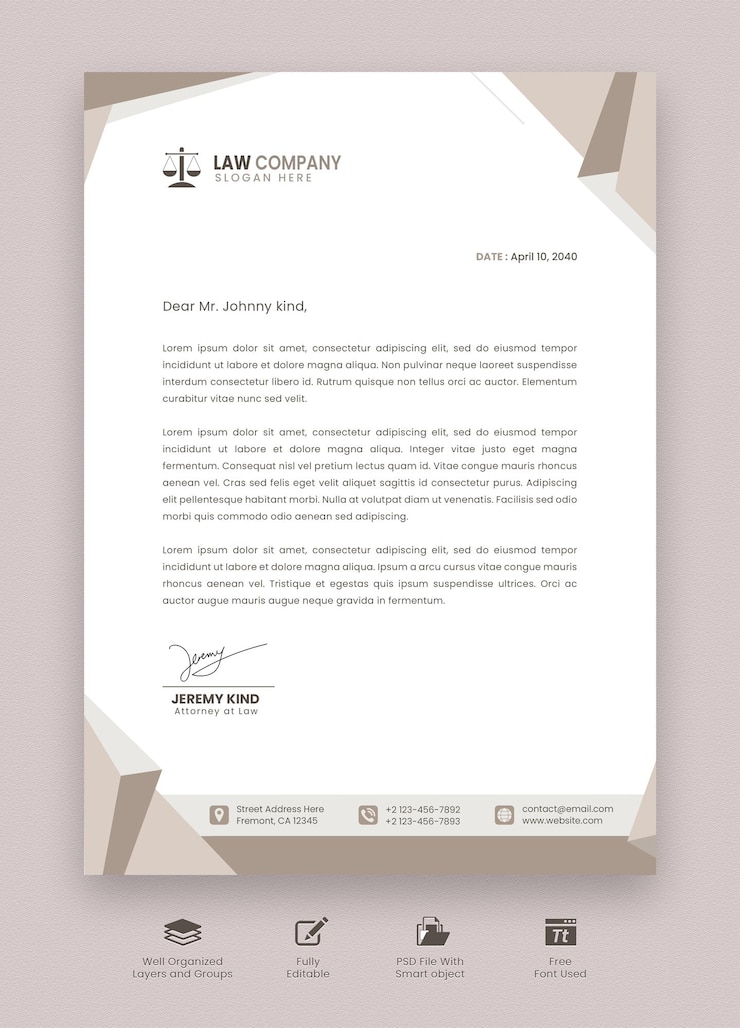 PSD modèle d'en-tête de lettre du cabinet d'avocats psd