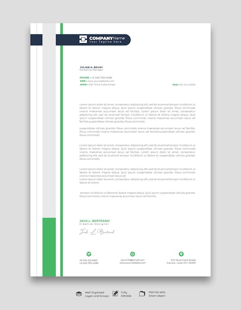 PSD modèle d'en-tête de lettre moderne pour les entreprises et les entreprises