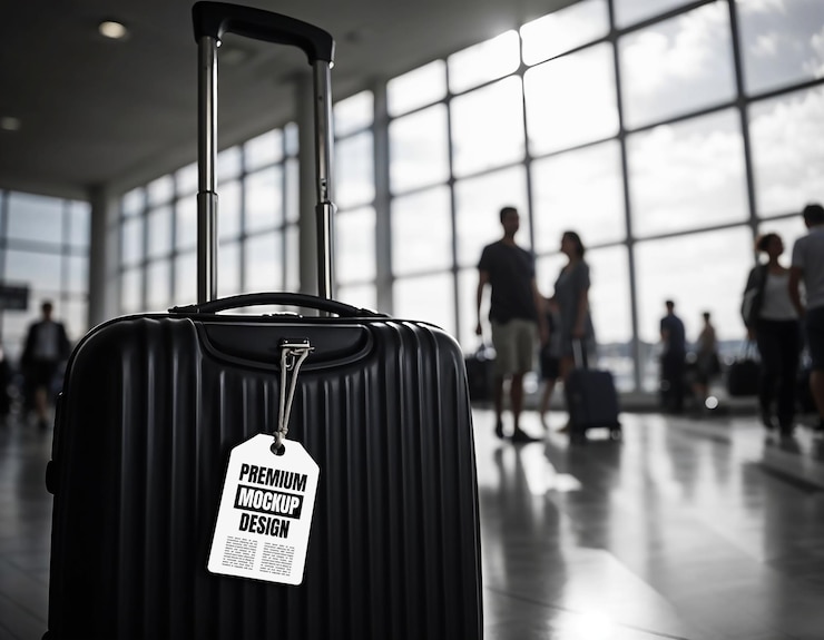 PSD modèle de valise et d'étiquette de bagage élégante pour l'image de marque du voyage et le design personnalisé