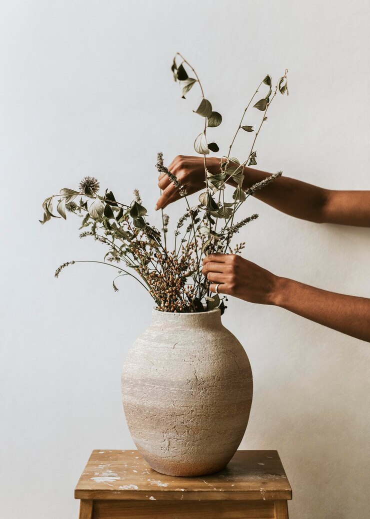 PSD modèle de vase rustique esthétique fleurs séchées psd