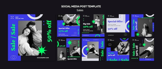 PSD modèle de vente design plat de publications instagram