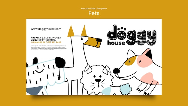 PSD modèle de vidéo youtube dessiné à la main pour les soins des animaux de compagnie