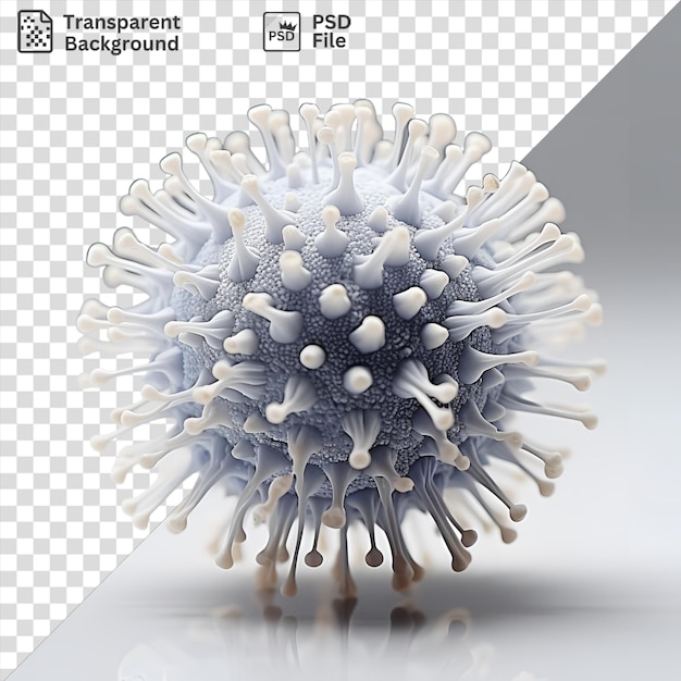 Modèle De Virus Photographique Réaliste Affiché Sur Un Fond Transparent Accompagné D'une Fleur Blanche Et D'une Ombre Sombre