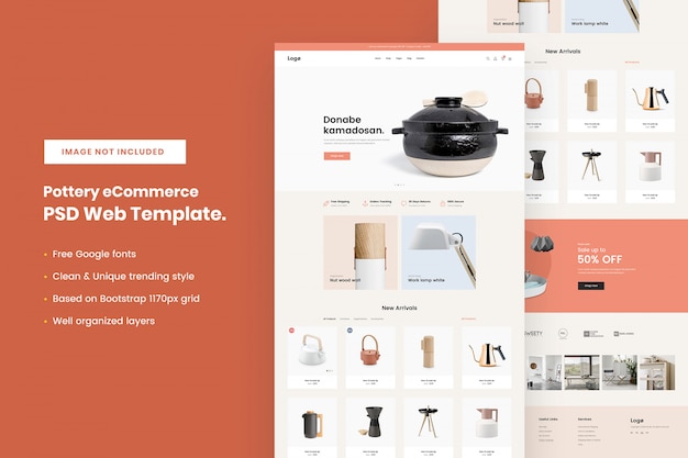 PSD modèle web pottery ecommerce