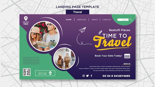 PSD modèle web de voyage avec photo