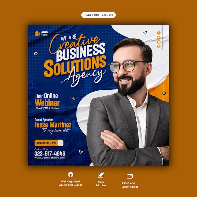 Modèle de webinaire en direct de marketing numérique et de post sur les médias sociaux d'entreprise