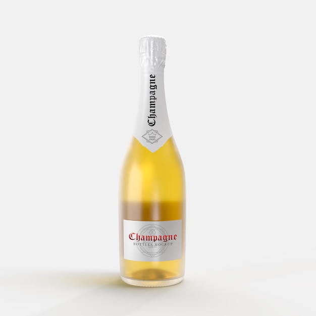 Modèles 3D de bouteilles de champagne ou de vin avec un bouchon en papier d'aluminium et une étiquette isolée sur le fond Container de bouteille utilisé pour le champagne, l'alcool, l'eau, le produit liquide et le vin Placez votre conception de produit