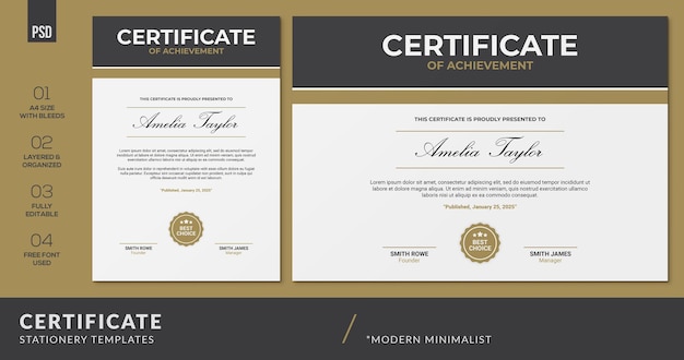 PSD modèles de certificat de réussite minimalistes et épurés