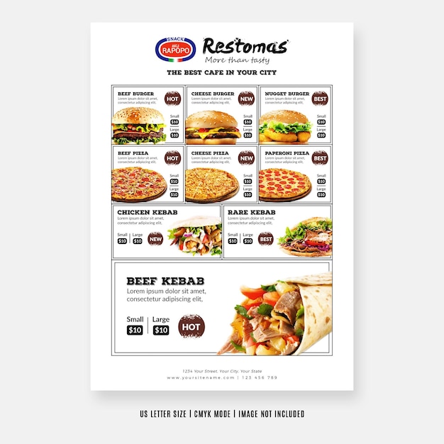 PSD modèles de conception de flyers de menus de restaurants