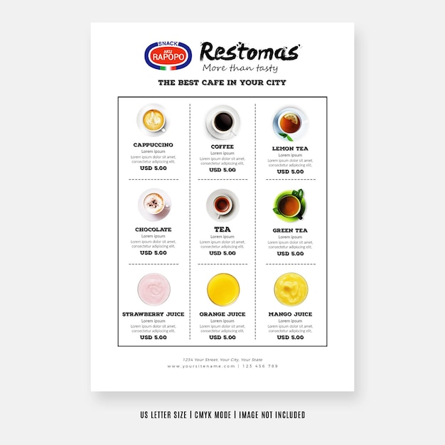 PSD modèles de conception de flyers de menus de restaurants