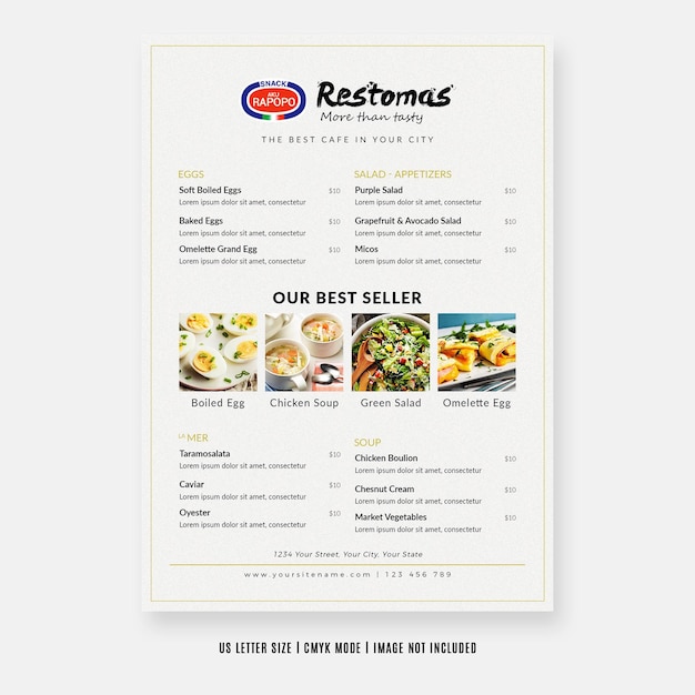 PSD modèles de conception de flyers de menus de restaurants