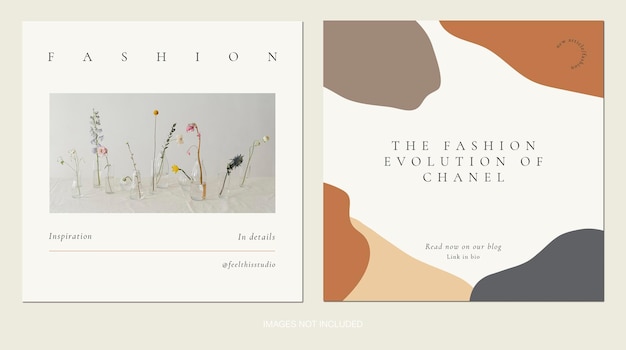 Modèles de conception d'histoires de publications Instagram de mode esthétique en couleurs beige ivoire marron neutre PSD