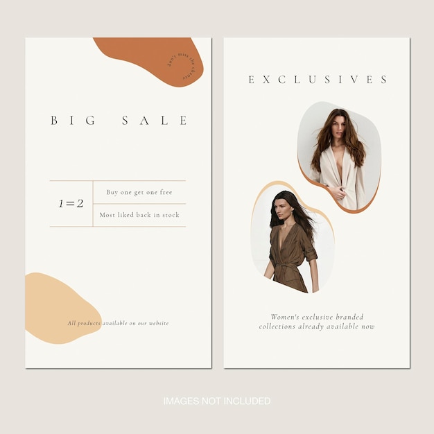 Modèles de conception d'histoires de publications Instagram de mode esthétique dans des couleurs beige ivoire marron neutre