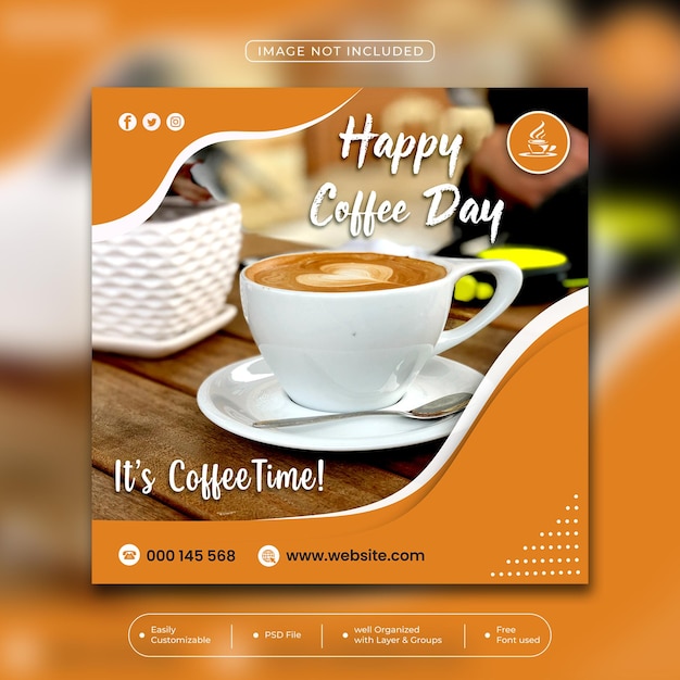 PSD modèles de conception de publication instagram et de médias sociaux modernes pour la journée internationale du café