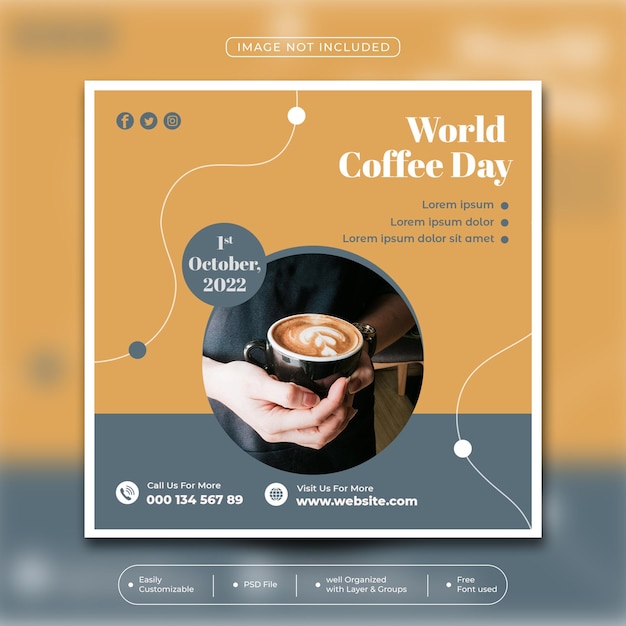 PSD modèles de conception de publication instagram et de médias sociaux modernes pour la journée internationale du café