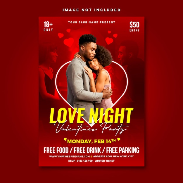 PSD modèles de flyer valentine love night