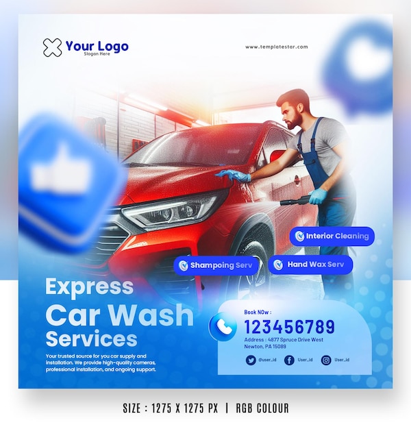 PSD modèles de panneaux d'affichage de promotion de services de lavage de voitures express