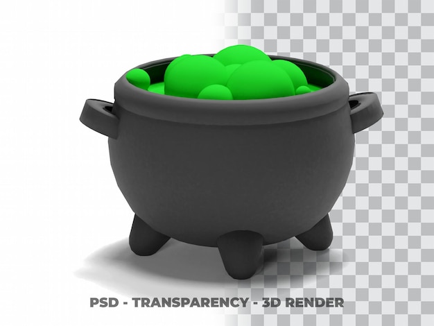 PSD modélisation 3d de chaudron de sorcière d'halloween avec fond transparent