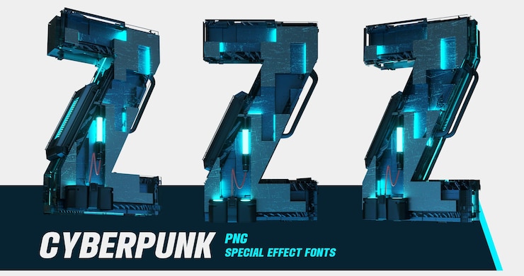 PSD modélisation 3d cyberpunk style série multiview numérique lettre z