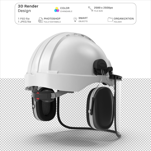 PSD modélisation 3d du casque de sécurité blanc