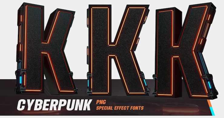 PSD modélisation 3d série laser de style cyberpunk multiview lettre k