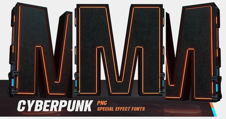 PSD modélisation 3d série laser de style cyberpunk multiview lettre m